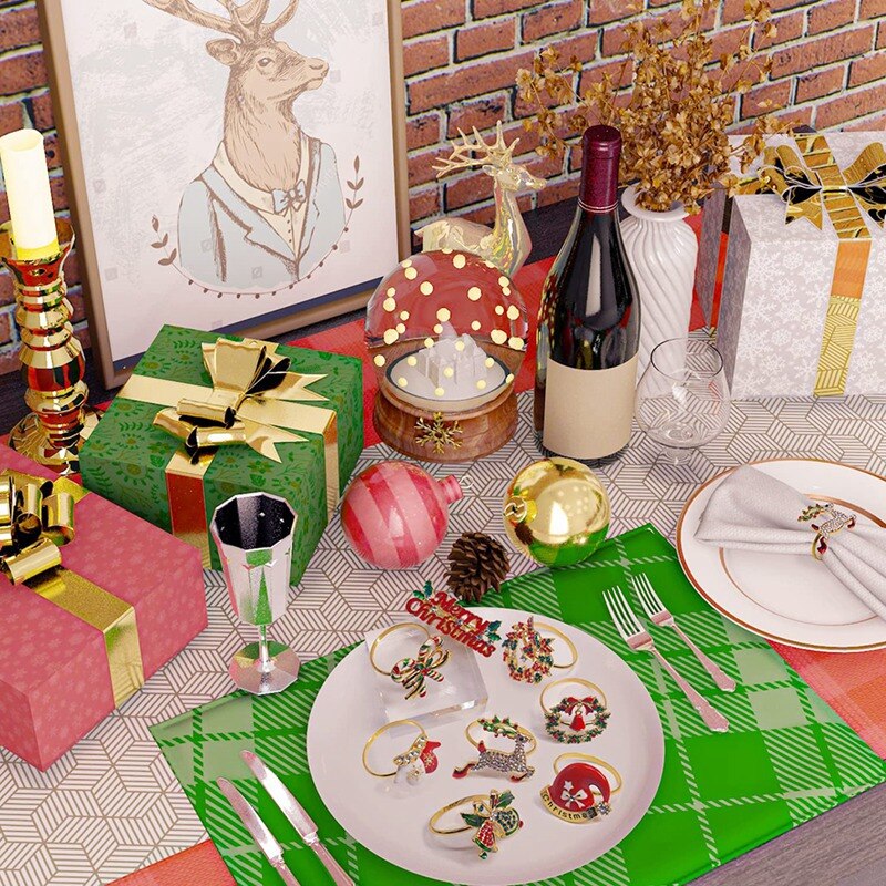 Portatovaglioli natalizi-impostato di 8 anelli portatovaglioli per la decorazione della tavola della casa del ringraziamento di natale-colorato