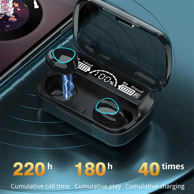 M10 Auriculares inalámbricos Bluetooth Auriculares Bluetooth con micrófono Auriculares Caja de cargador Pantalla LED Fone