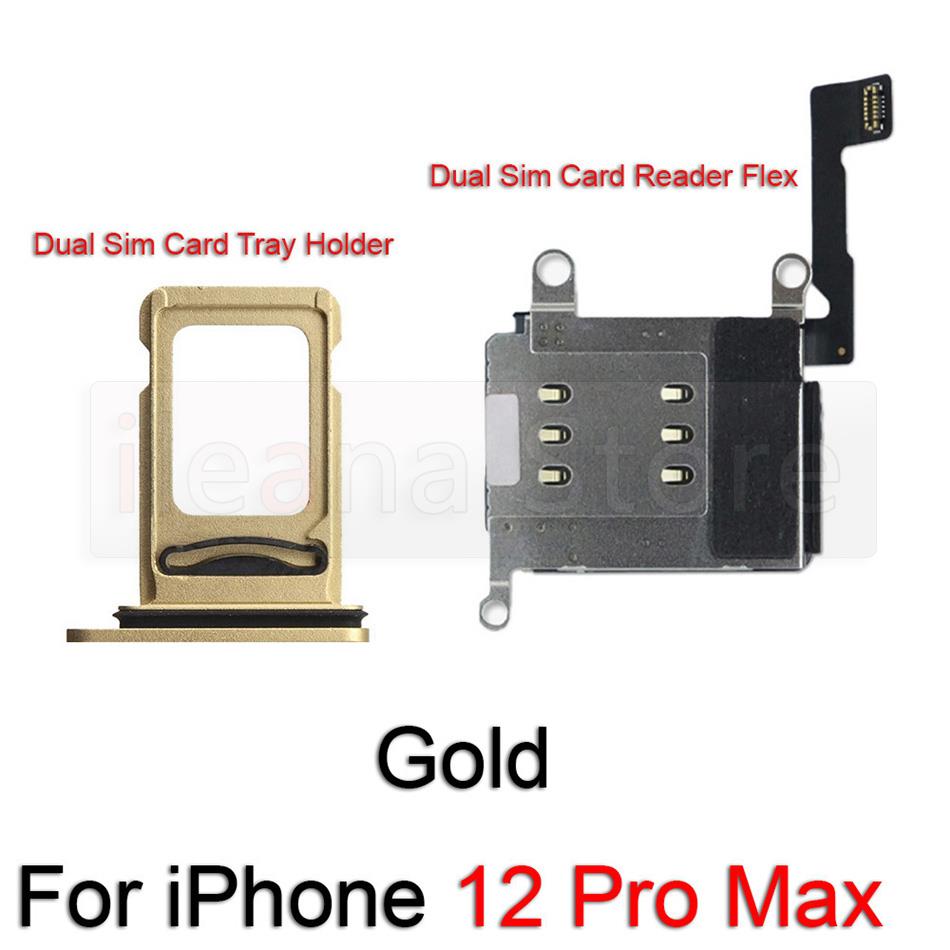 Original Dual Sim Card Reader Flex Cable For iPhone 12 Pro Max Sim Card Tray Slot Holder Adapter Socket Connector Replacement: 12 Pro Max Gold