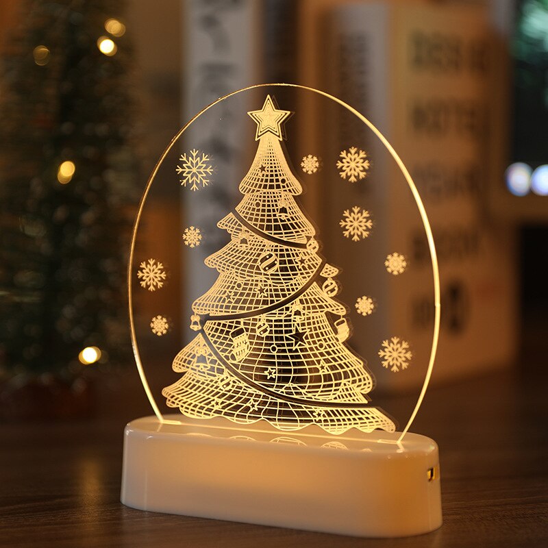 1Pc Usb Power Nachtlampje Led Herten Sneeuwpop 3D Acryl Tafellamp Slaapkamer Decor Lamp Kerst Decoratie