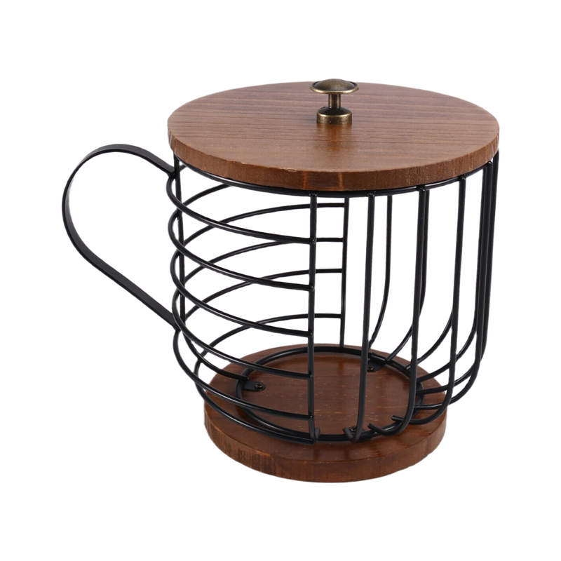 T97C-koffiedoos opbergdoos, grote opbergmand, met houten basis en deksel, geschikt voor keuken en kantoor.