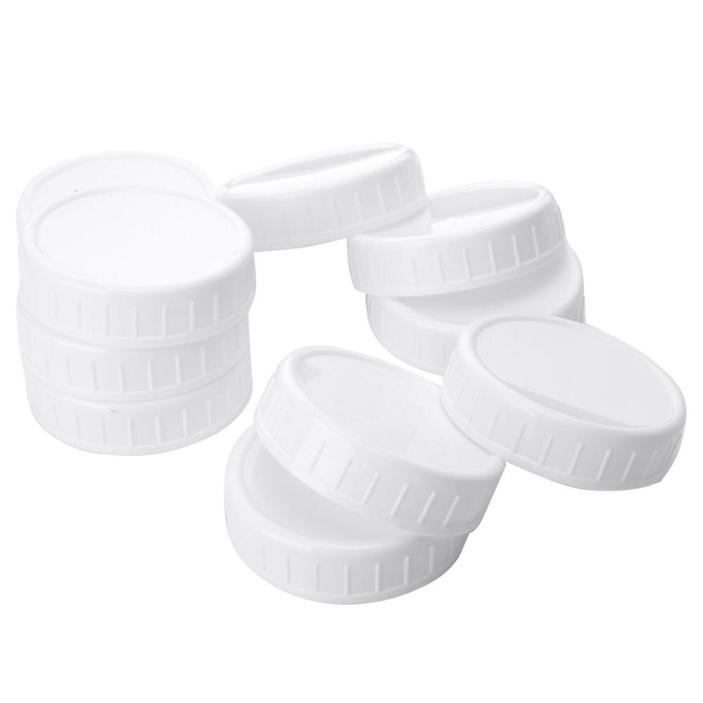 10Pc White Mason Canning Drinking Jars Lid 70mm/86mm Inner Diameter Plastic Covers Unlined Ribbed Lids Storage Caps Replacements
