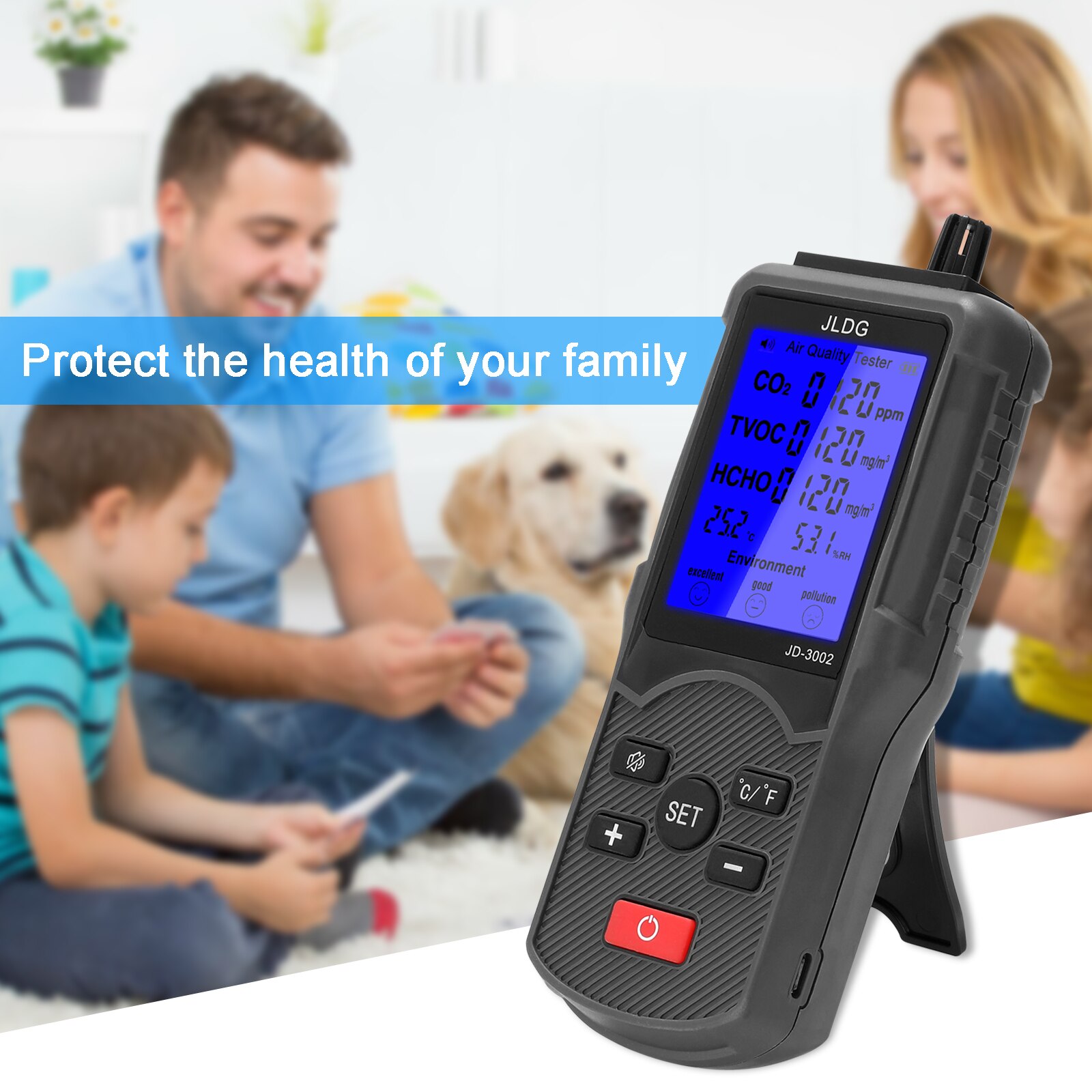 Multifunctional Air Tester CO2 TVOC HCHO Meter Temperature Humidity Measuring Device