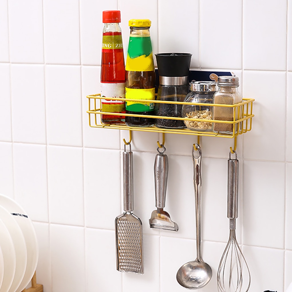 Bathroom Storage Rack Corner Organizer Toilet Kitchen Wall Hanging Iron Shelf without Drilling
