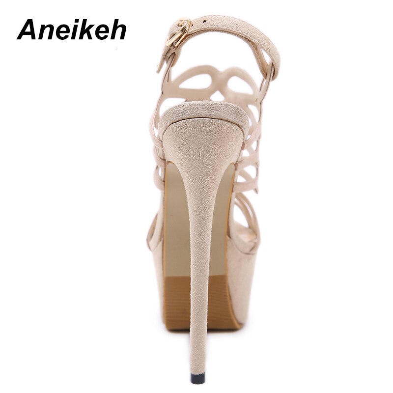 Aneikeh Sommer Plattform Sandalen Sexy 16 cm Frauen Sandalen High Heels Offene spitze Gladiator Nachtclub Flock Schuhe Große Größe 34-40