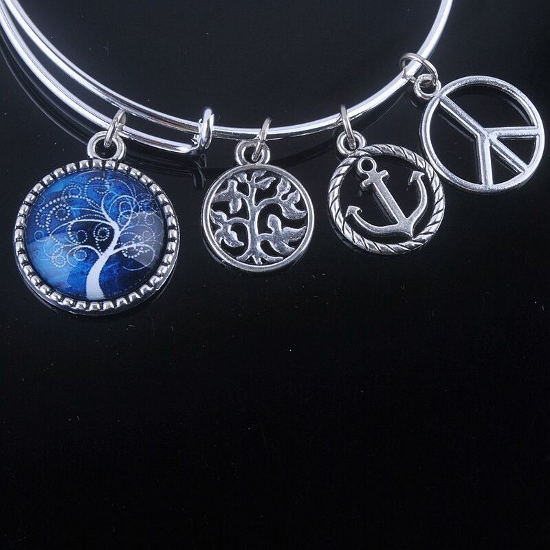 18 Styles Cabochon Dome Tree of Life charms Bracelet Adjustable Expandable Wire Bangles for Women Fine Jewelry B013: 9