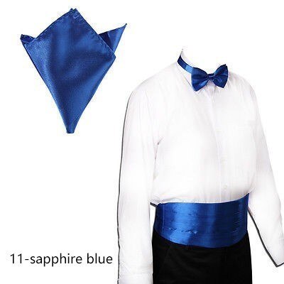 Bruiloft heren cummerbunds sets pochet zakdoeken strikken smoking formele sjerp brede riemen: Saffierblauw