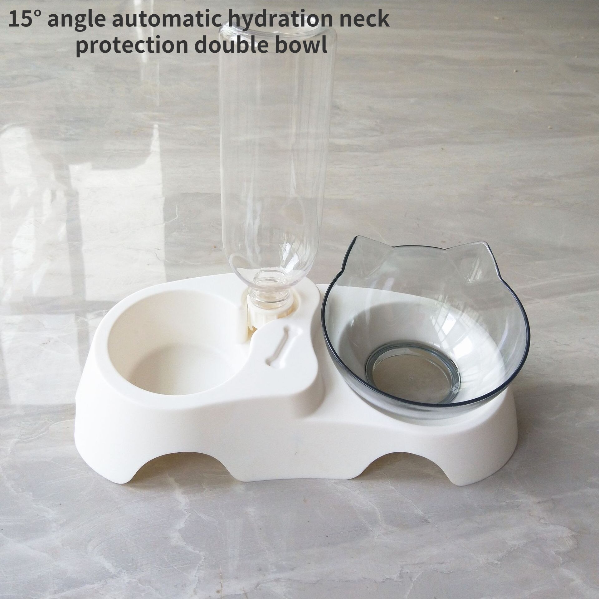 Pet Food Bowl Cat Bowl Drinking Water Eating Dog Bowl Automatic Hydration Double Bowl Cat Neck Guard Plastic Dog Eating Bowl: Automatic Water Refi