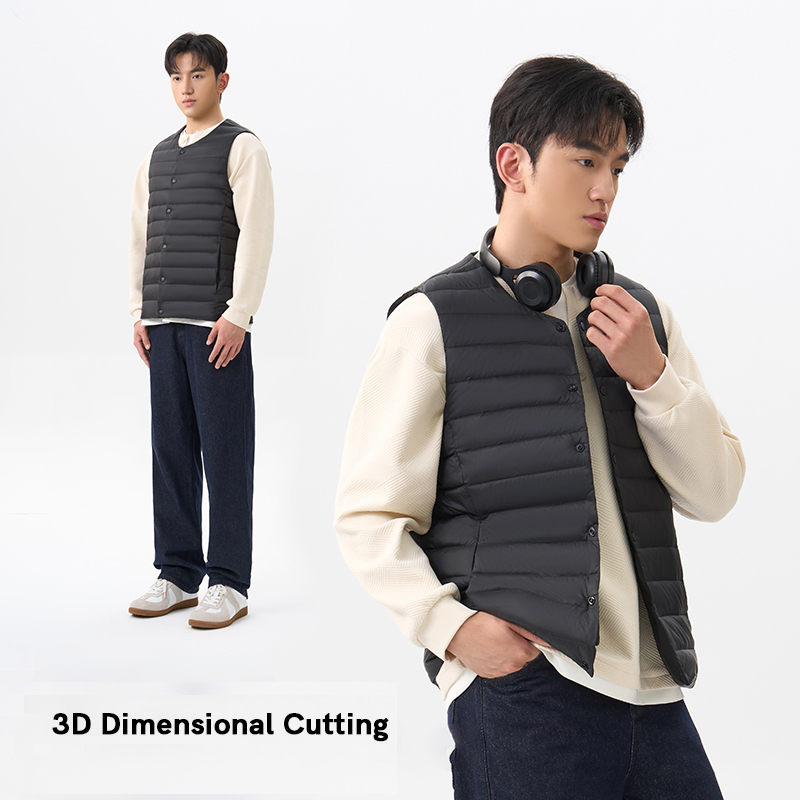 Chericom Men's Lightweight Duck Down Vest Stand Collar Sleeveless Puffer Jacket Solid Color Thermal Layer for Winter Y309955N