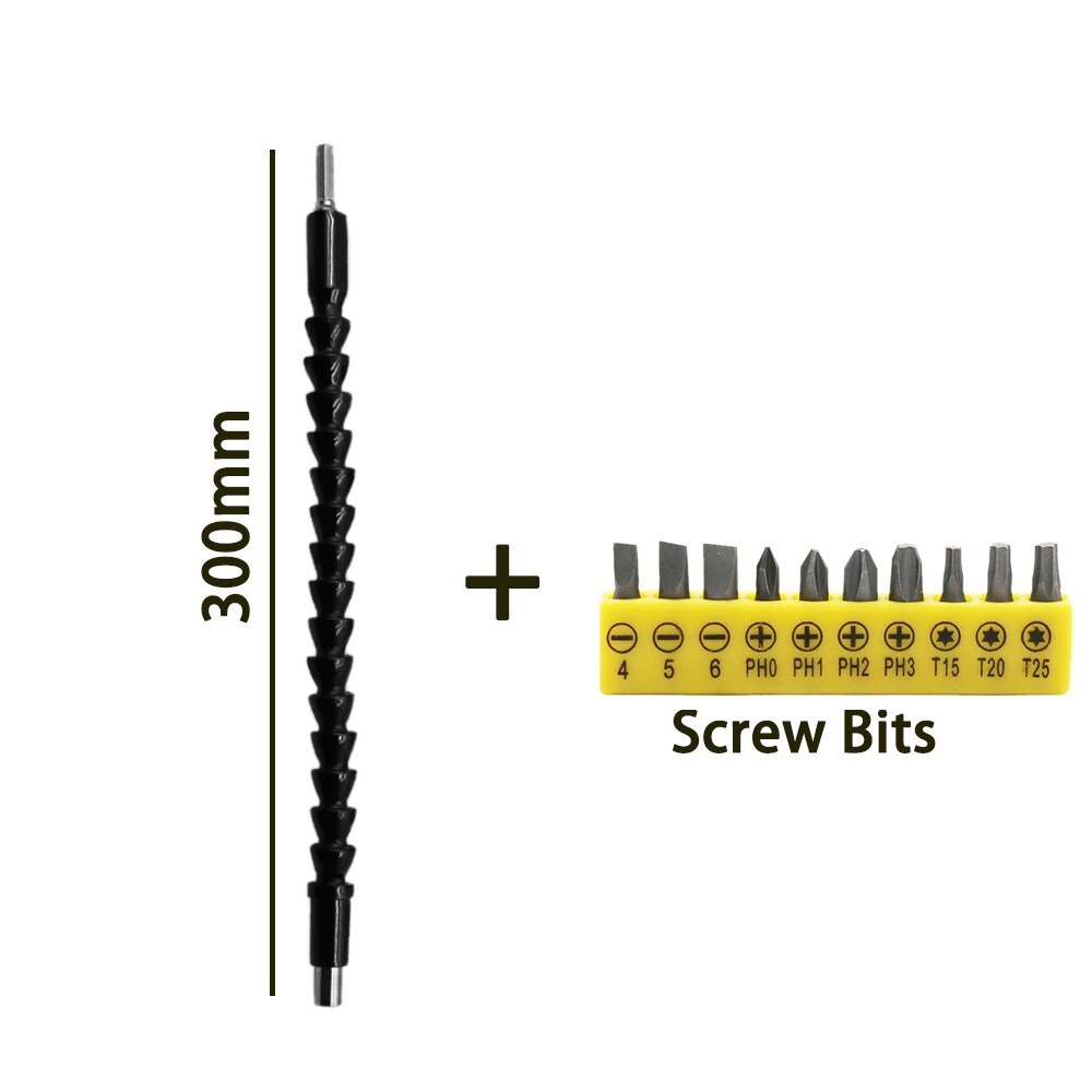 Flexible Shaft Drill Bit Extension Holder Link for Electronic Drill Hex Screwdriver Soft Shafts Driver Extend Rod Impact Tool: 300mm set