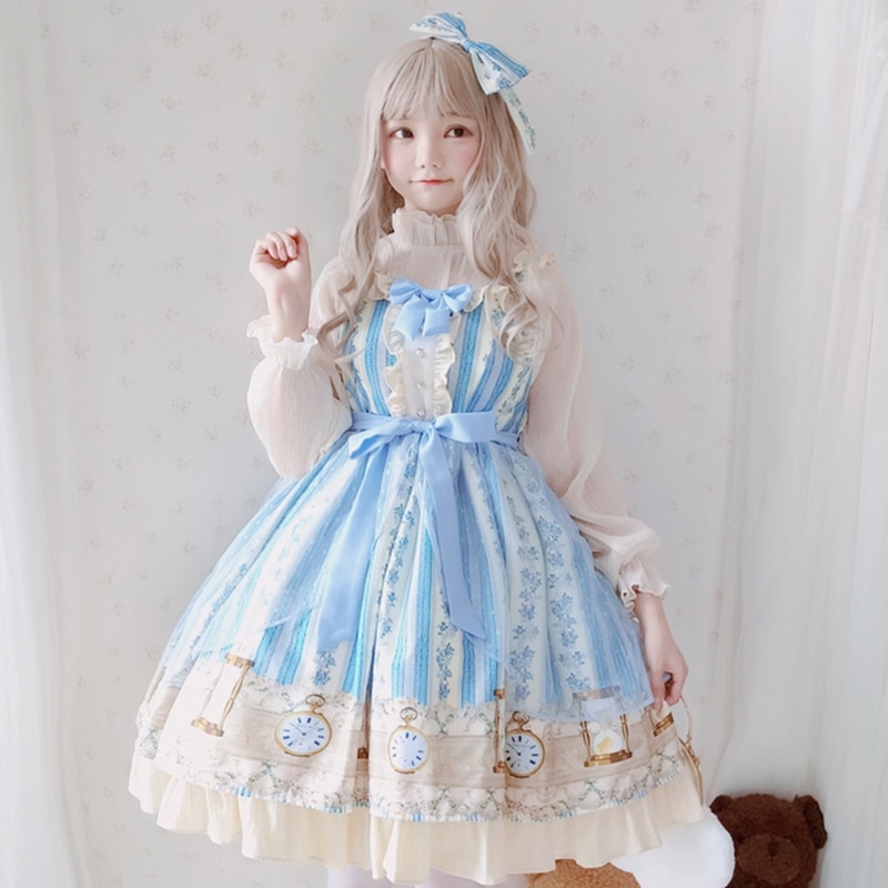 Prinsesse teselskap søt lolita kjole årgang falbala blondere sløyfe utskrift viktoriansk kjole kawaii jente gotisk lolita jsk loli