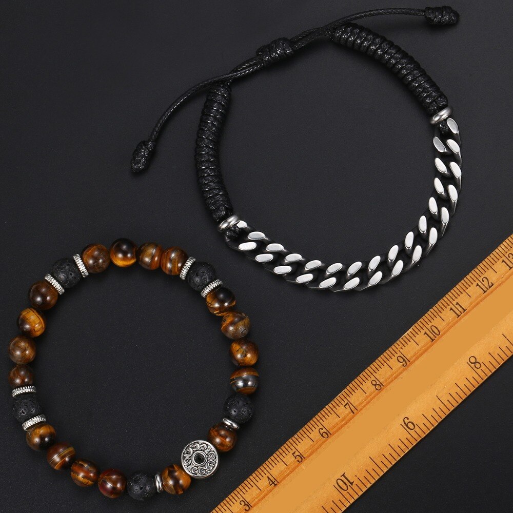 Unico Naturale Occhio di Tigre Pietra degli uomini Braccialetto di Perline In Acciaio Inox Cuban Link Catena Bracciali Regali Maschili Dropshipping 8 "DLB68