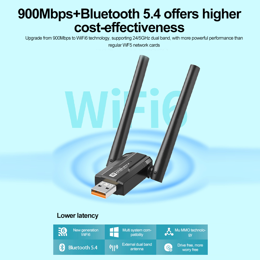 900Mbps WiFi 6 USB Adapter Dual Band 2,4G/5Ghz Bluetooth 5,4 Wireless WiFi Empfänger USB Dongle Netzwerk Karte für Laptop Win 10/11
