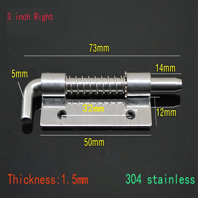 1Pc Long Silver Door Latch Sliding Lock Barrel Bolt Latch Hasp Staple Gate Safety Lock Latch Barrel Bolt Latch Spring Barrel: 2-5inch-Right