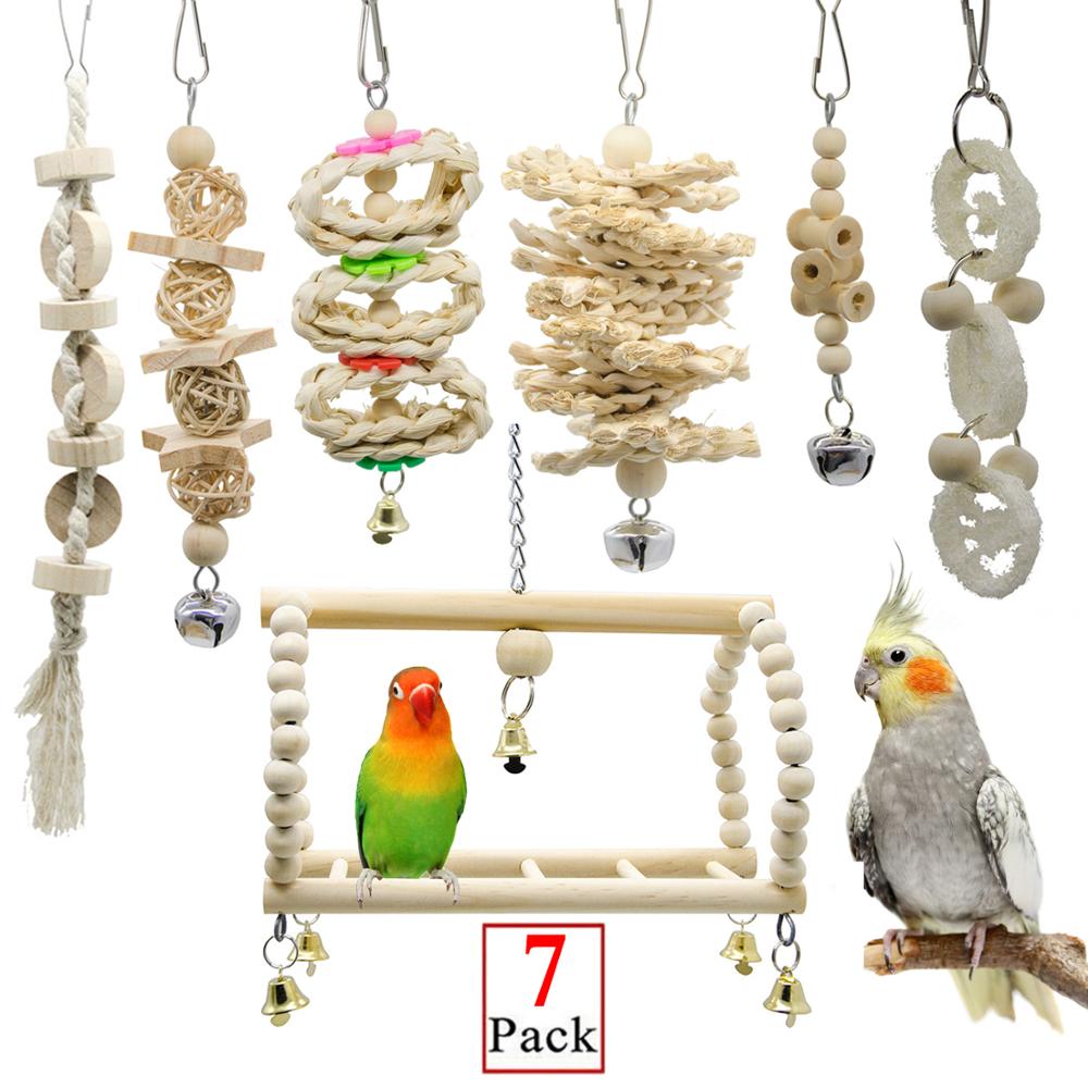 Wood color parrot toy bird toy set environmental protection: LN-763--7pcs
