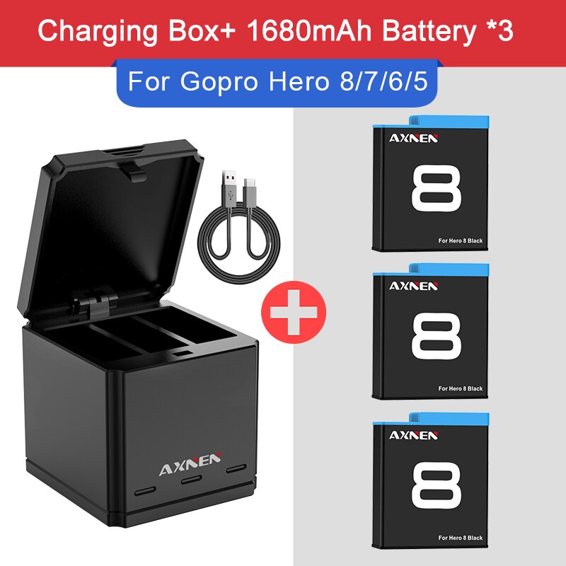 Zestaw baterii lub ładowarki do GoPro Hero 10 9 8 7 6 5 Gopro akcesoria do oryginalnego Go Pro Hero10 Hero8 Hero9 czarny aparat akcji: G8 1Charger 3B