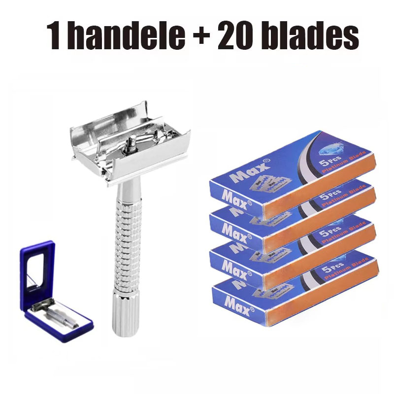 (1 Maschine 10 Klingen) doppelseitige Sicherheit Edelstahl manuelle Herren Rasiermesser rutsch eitern Griff Schmetterling schnelle Ersatz klinge: Blau