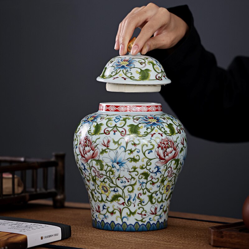 Ceramic General Jar Ceramic Tea Caddy Kitchen Storage Airtight Jar Tea Set Enamel Porcelain Chinese Handicraft Ornaments