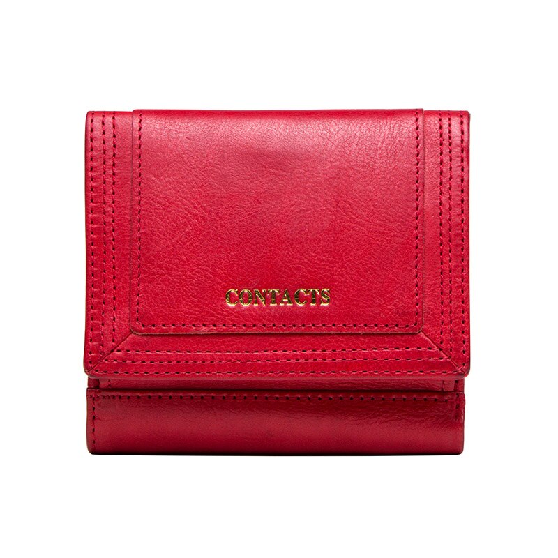 Billeteras cortas para mujer de contacto, carteras de cuero genuino, monedero, portatarjetas, carteras para mujer, Cartera de: Red