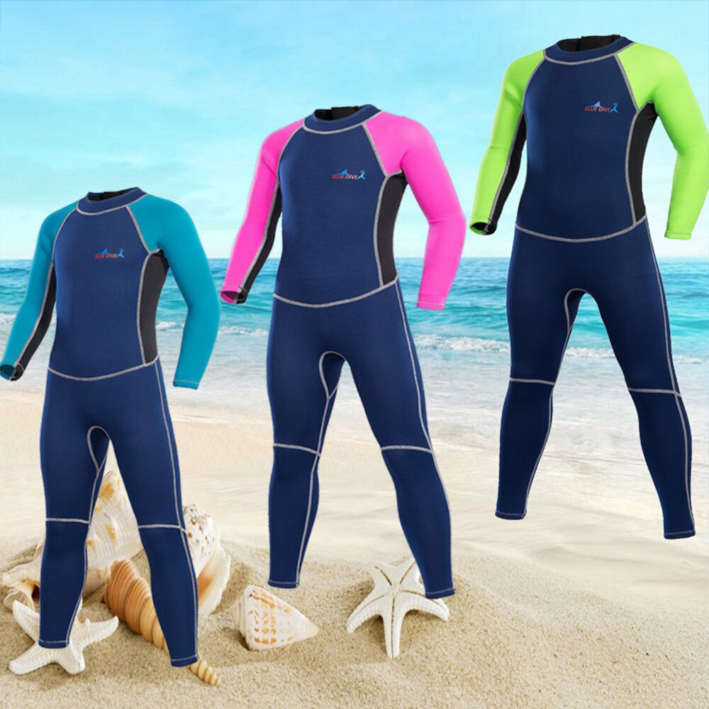 Kids Full Wetsuit 2MM Nylon Neoprene Diving Suit Thermal Warm UV Sun Protection Quick Dry Long Sleeve Back Zippered for boy girl