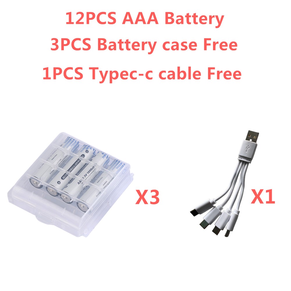 Akumulatory AAA USB 1,5 V Li-ion o dużej pojemności 600 mWh Akumulator zapasowy do zdalnej myszy Latarka + kabel typu C: Czerwony