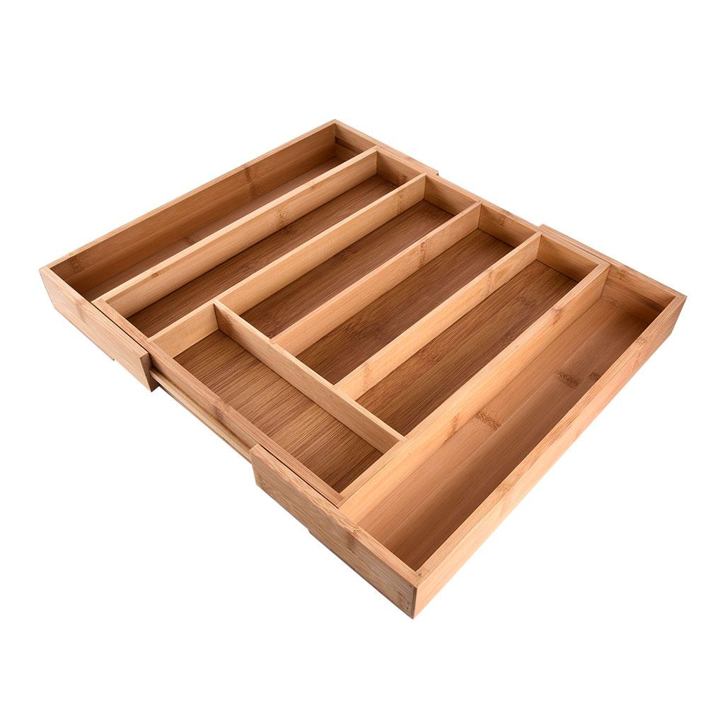 Adjustable Bamboo Drawer Kitchen Tableware Cutlery Storage Tray Box With 7 Compartments Daily Necessities Organizer Divider