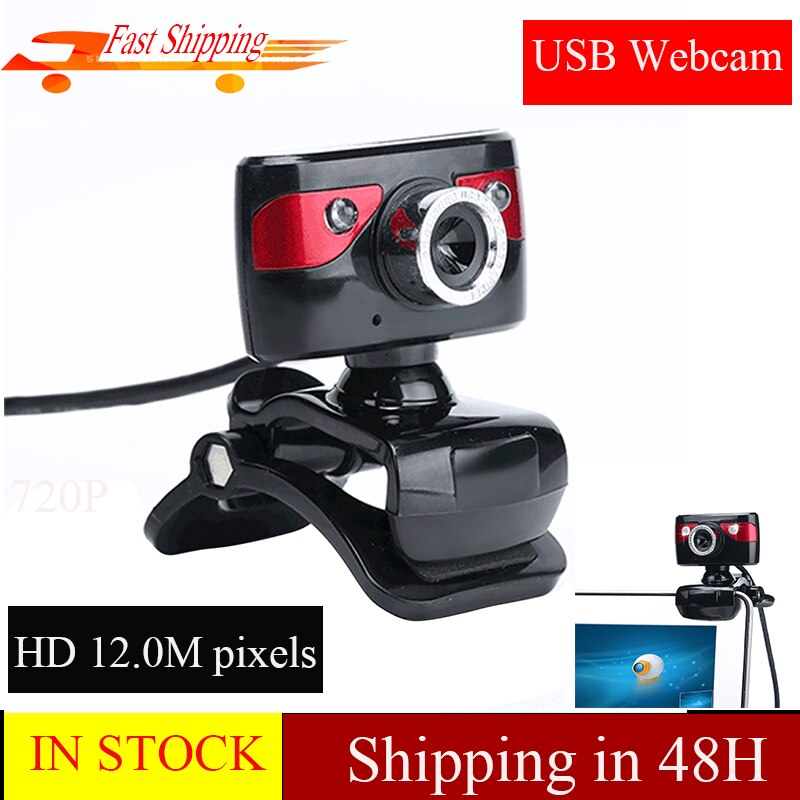 12 Megapixel USB Webcam HD 480P Web Cam 360 Degree with Microphone Clip-on for Desktop Skype Computer PC Laptop Web Camera