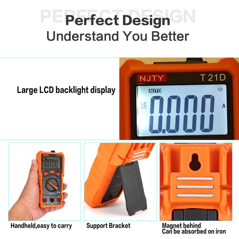 NJTY T21D NCV Digital Multimeter 6000 counts Auto Ranging AC/DC Voltage Current Meter Handheld Ammeter Ohm Diode NCV Tester