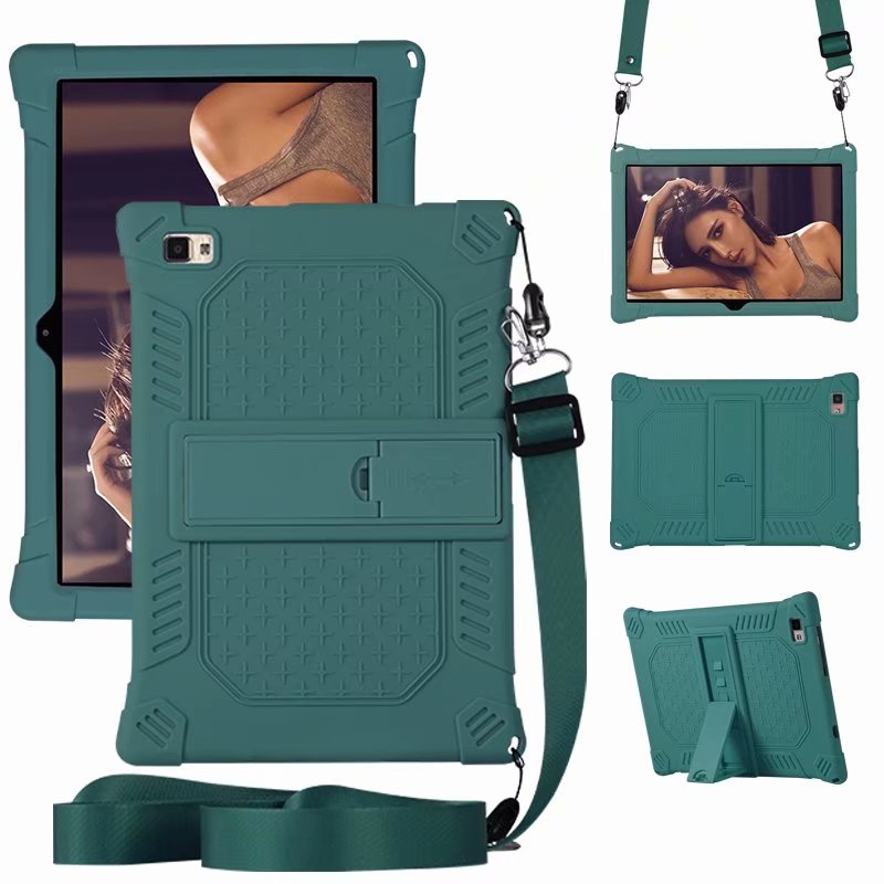 Kindveilige hoes voor teclast  p20hd 10.1 inch tablet pc beschermhoes voor teclast  p20 standaard siliconen hoes + band + pen: Donkergroen