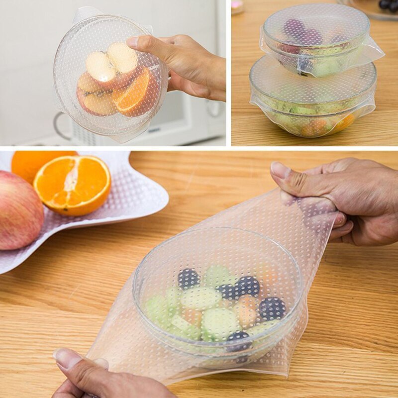 4 Stuks Pack Diy Silicone Voedsel Wraps Keuken Seal Cover Stretch En Verse Houden Van Gereedschap Voor Fruit Groente