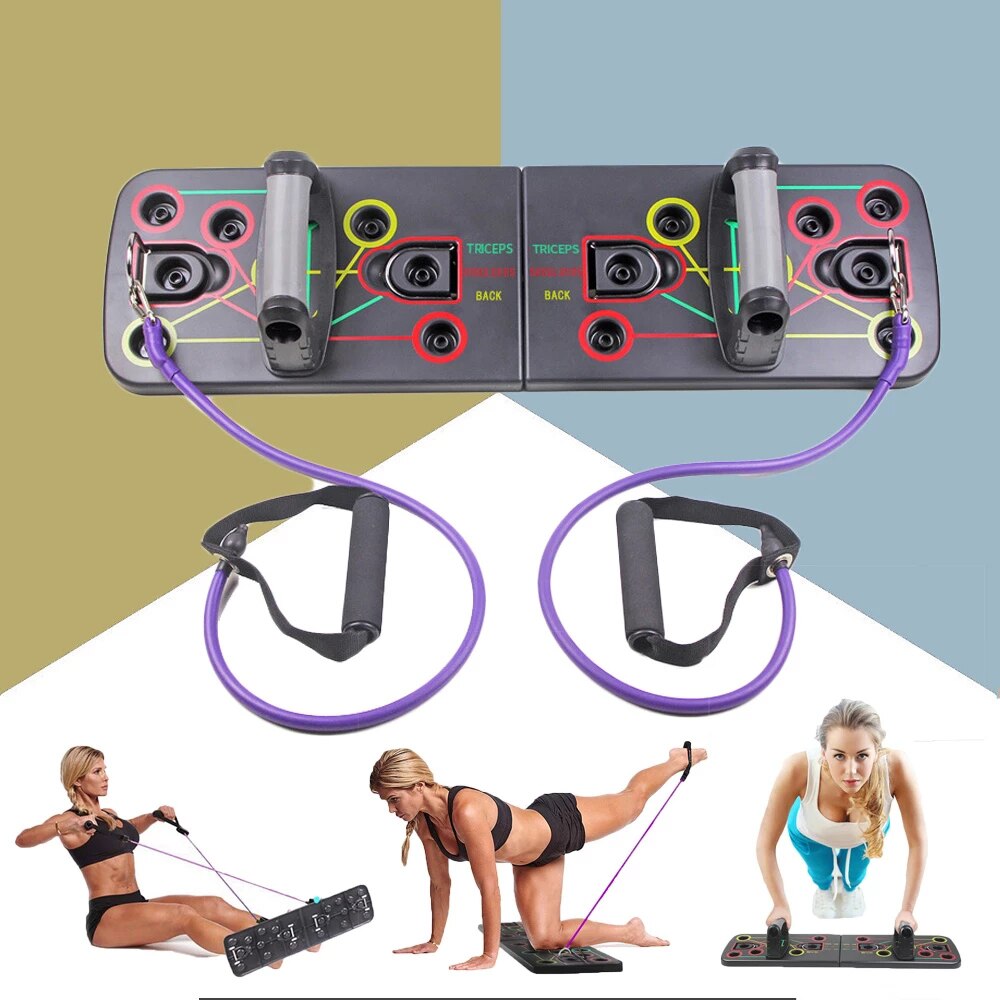9 In 1 Push Up Rack Board With Latex Resistance Bands Body Building Board System Fitness Comprehensive Indoor Training Gym