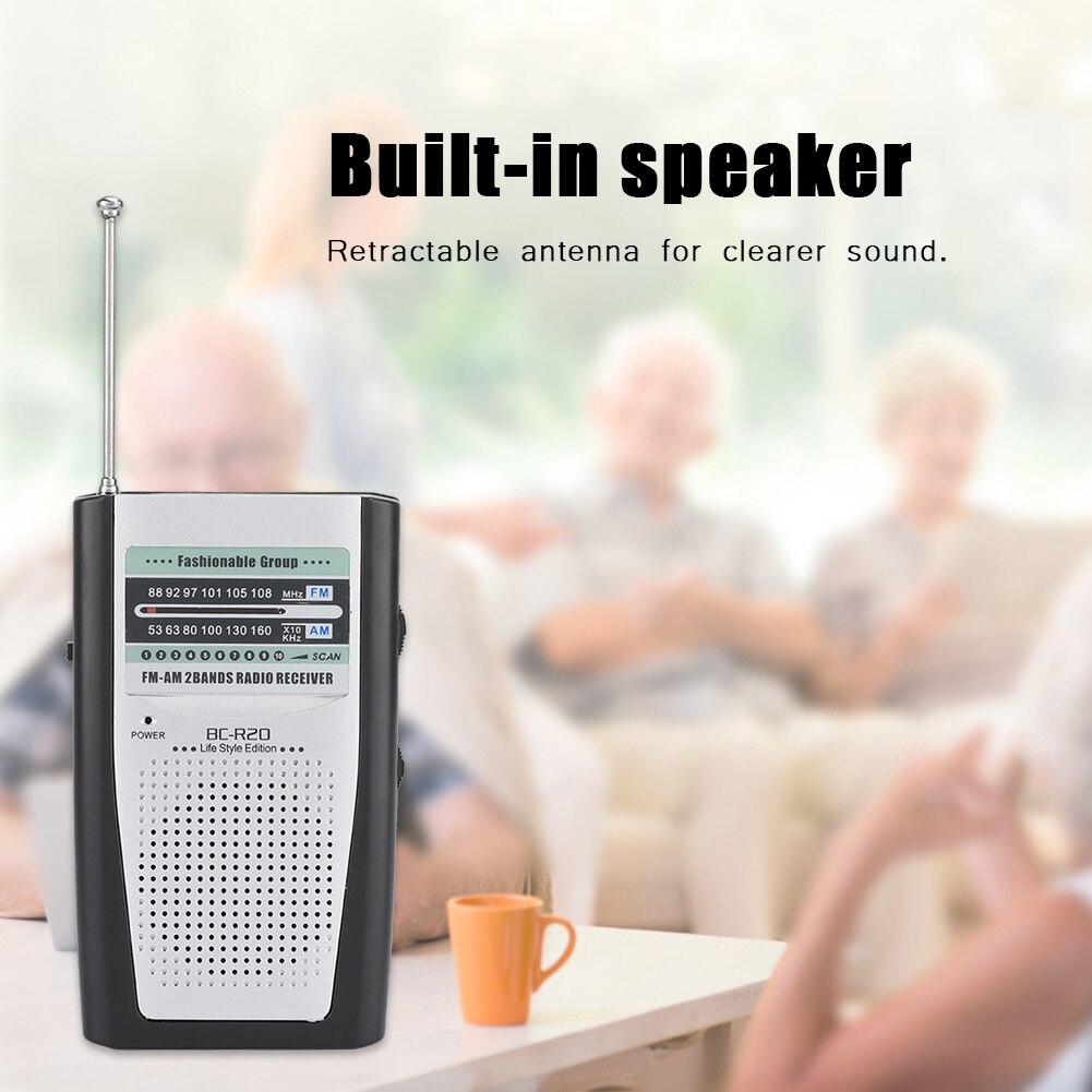 Anziani Portatile Mini Mini Radio Portatile AM/FM BC-R20 Radio Altoparlante Ricevitore Antenna Telescopica