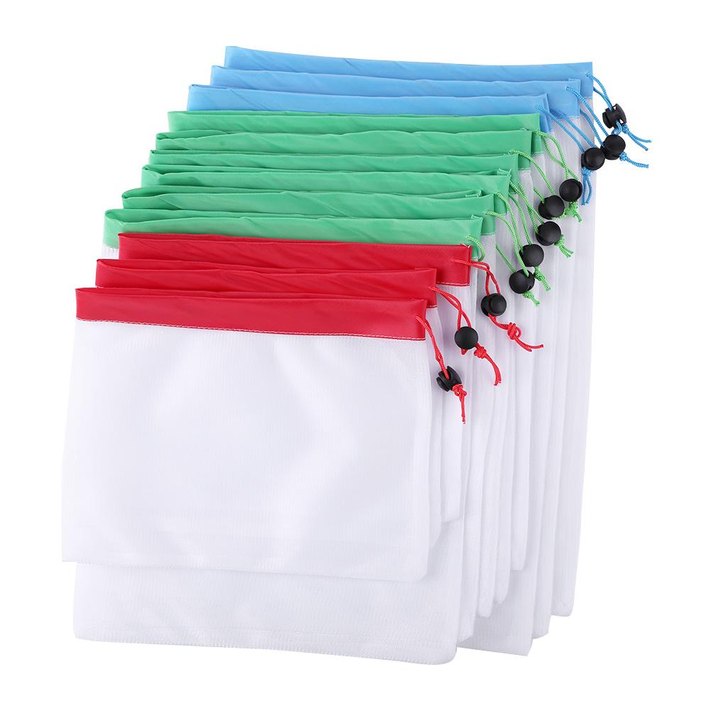 12Pcs Herbruikbare Shopper Trekkoord Sluiting Home Storage Stuff Mesh Bag Pouch Lichtgewicht Draagbare Praktische Wasbare Mesh Zakken