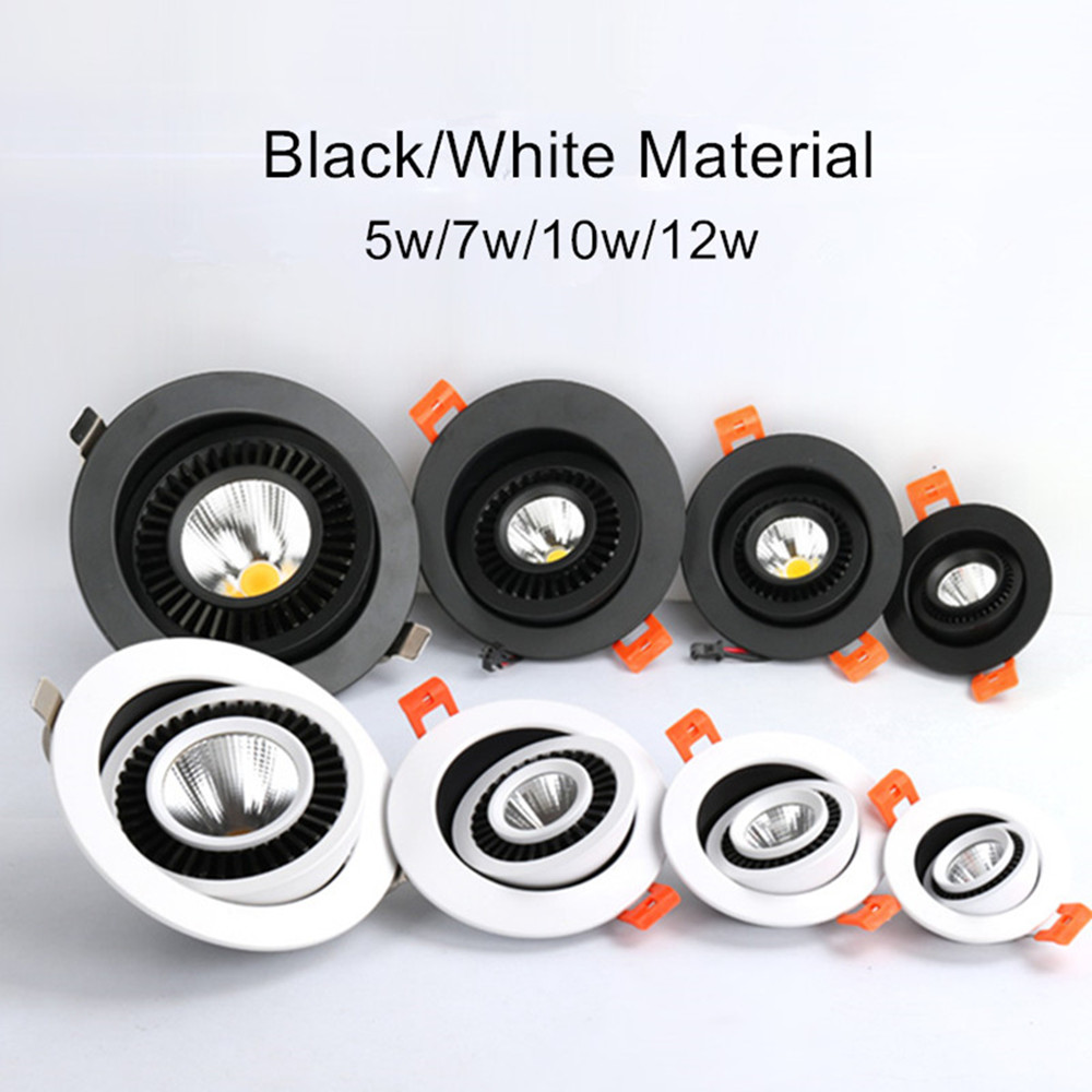 Luz descendente LED giratoria 360, foco COB regulable de 85V-265V, 5W, 7W, 12W, 15W, empotrado en luces LED de techo, iluminación interior