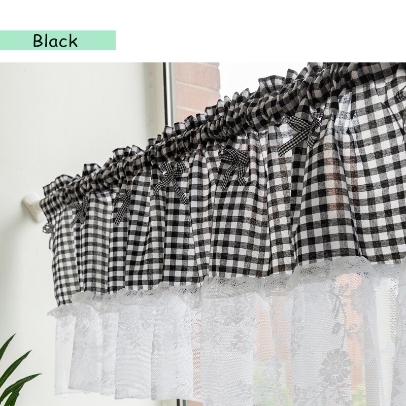 Mcao-cortina corta de encaje a cuadros para cocina, tela nórdica minimalista, bolsillo, entramado suave y duradero, cortinas de ventana de cuadros TJ1923: Black / W106xH45cm