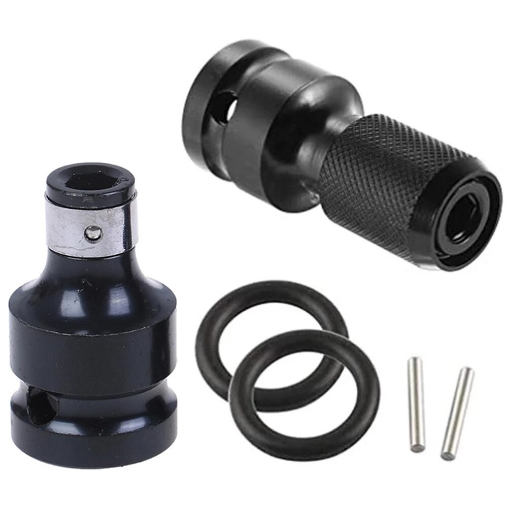 2pcs 1/2 Square To 1/4 Hex Ratchet Socket Air Impact Socket Wrench Socket Adapter Spanner Set Hand Repair Tools