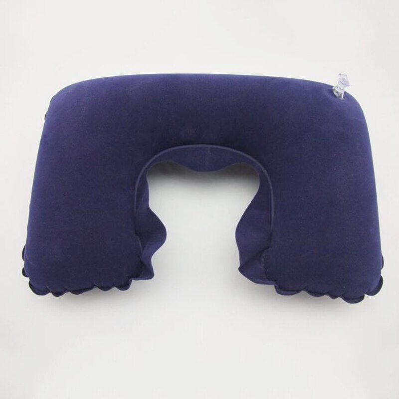 U-Vormige Draagbare Ultralight Opblaasbare Pvc Nylon Air Camping Slaap Kussen Reizen Wandelen Strand Auto Vliegtuig Hoofd Rest Camp gears: Dark blue