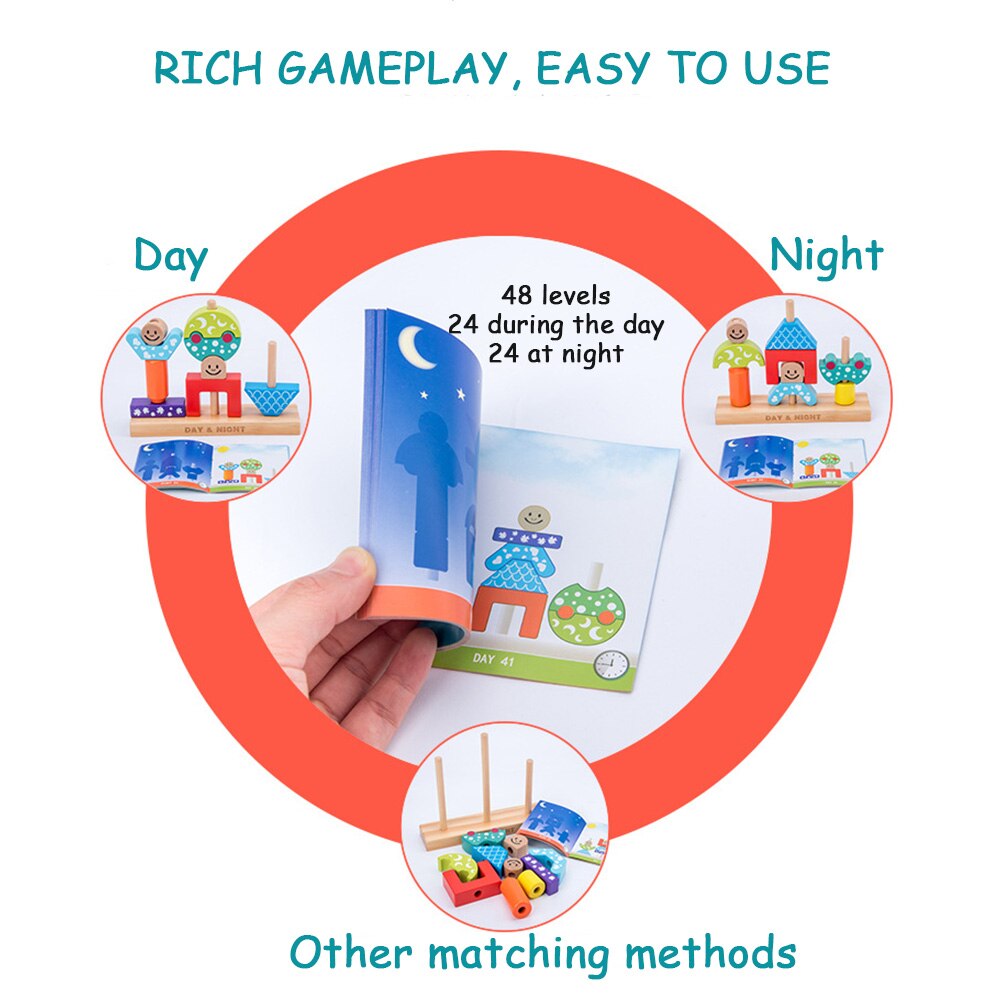 Kleurherkenning Intelligentie Educatief Thuis Houten Bouwsteen Kleuterschool Kinderen Ontwikkelen Geschilderd Kinderen Speelgoed Dag Nacht