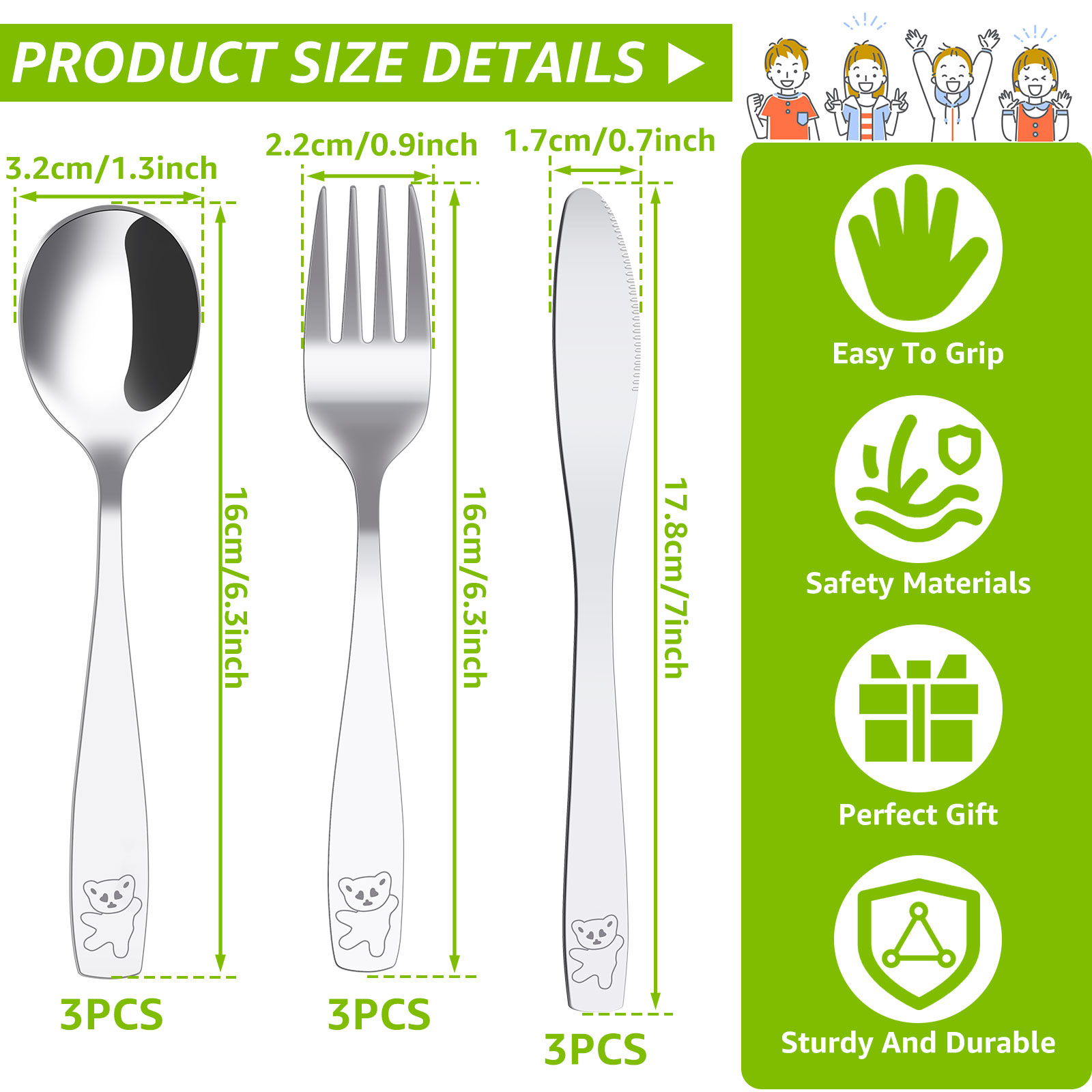 9/15Pcs Kids Silverware Set 410 Stainless Steel Kids Fork Spoon and Cutter Set Funny Dinosaur Flatware Set for Children Toddler: Yellow