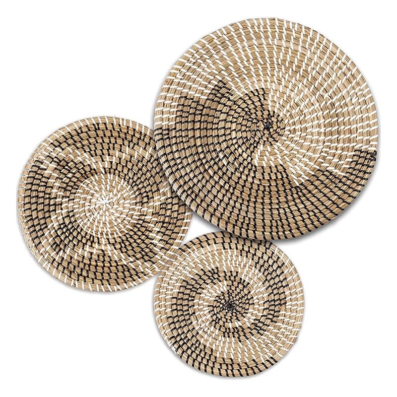 Round Wall Decor Set of 3 Straw Woven Wall Decor Hanging Baskets Perfect for Wall Basket Stylishly Woven Wall Decor: Default Title