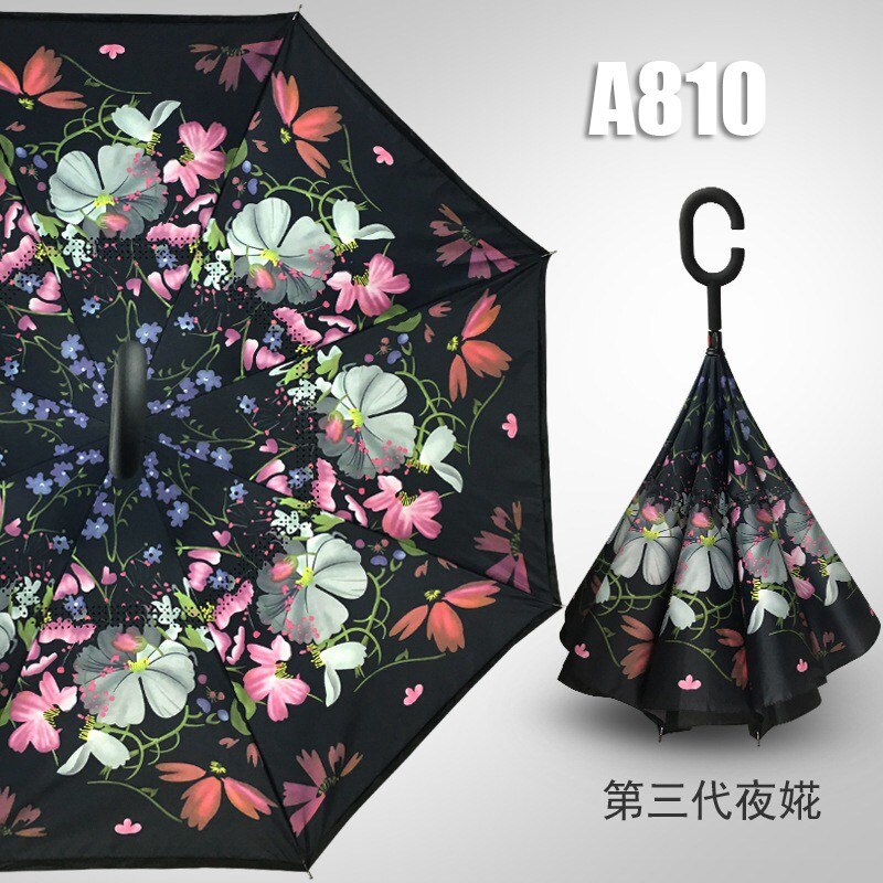 Windproof Reverse Umbrella Folding Double Layer Inverted Chuva Umbrellas Self Stand Inside Out Door Umbrella Hands free parasol: Umbrella A810