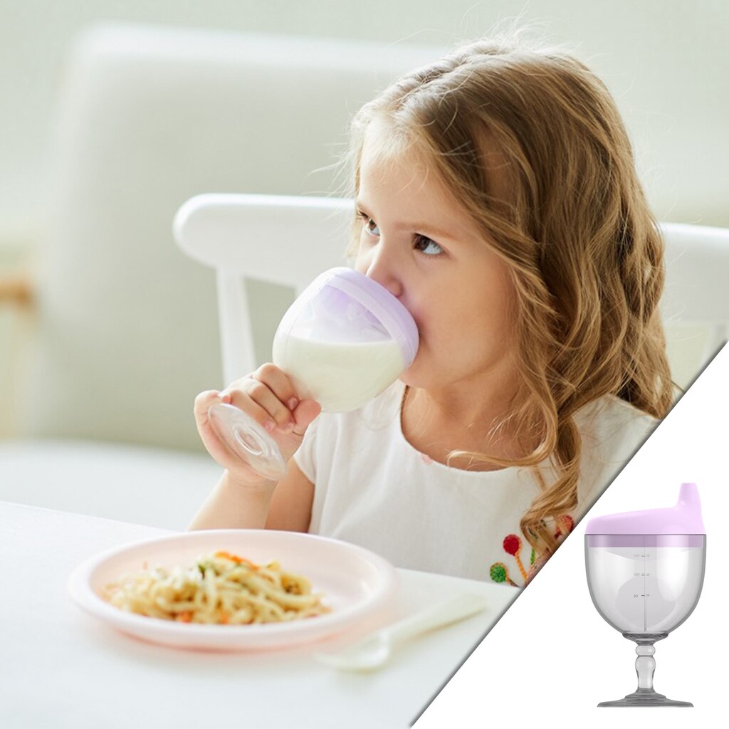 Taza de leche para el desayuno para niños, vaso para la alimentación de agua con forma de copa y botella de lactancia a prueba de fugas de 150ml