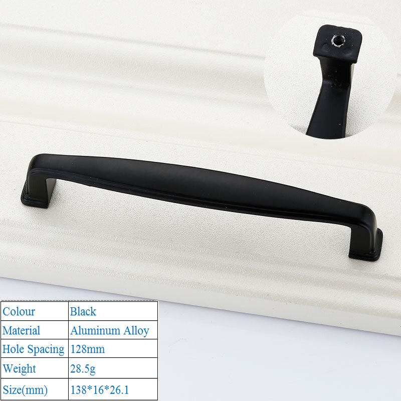 Poignée de porte noire moderne, à la américaine, poignée de meuble décorative: F 128mm