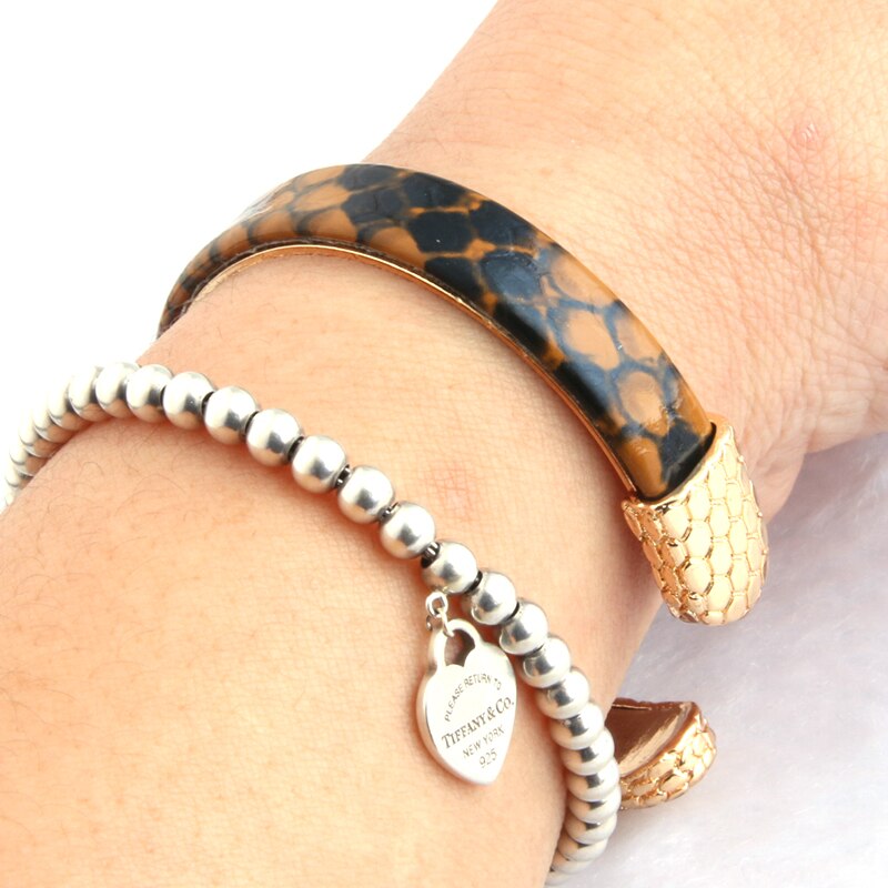 NeeFuWoFu Bracelets Coffee Leather Copper Tiger printing Bangles Woman Open Gradient Manual for National Charm Jewelry