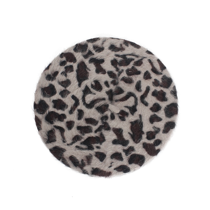 Kvinnor faux leopard baskertryck vinterhatt röd flicka konstnär brun fransk hatt ull kashmir vår kvinnlig vintage platt keps: 11