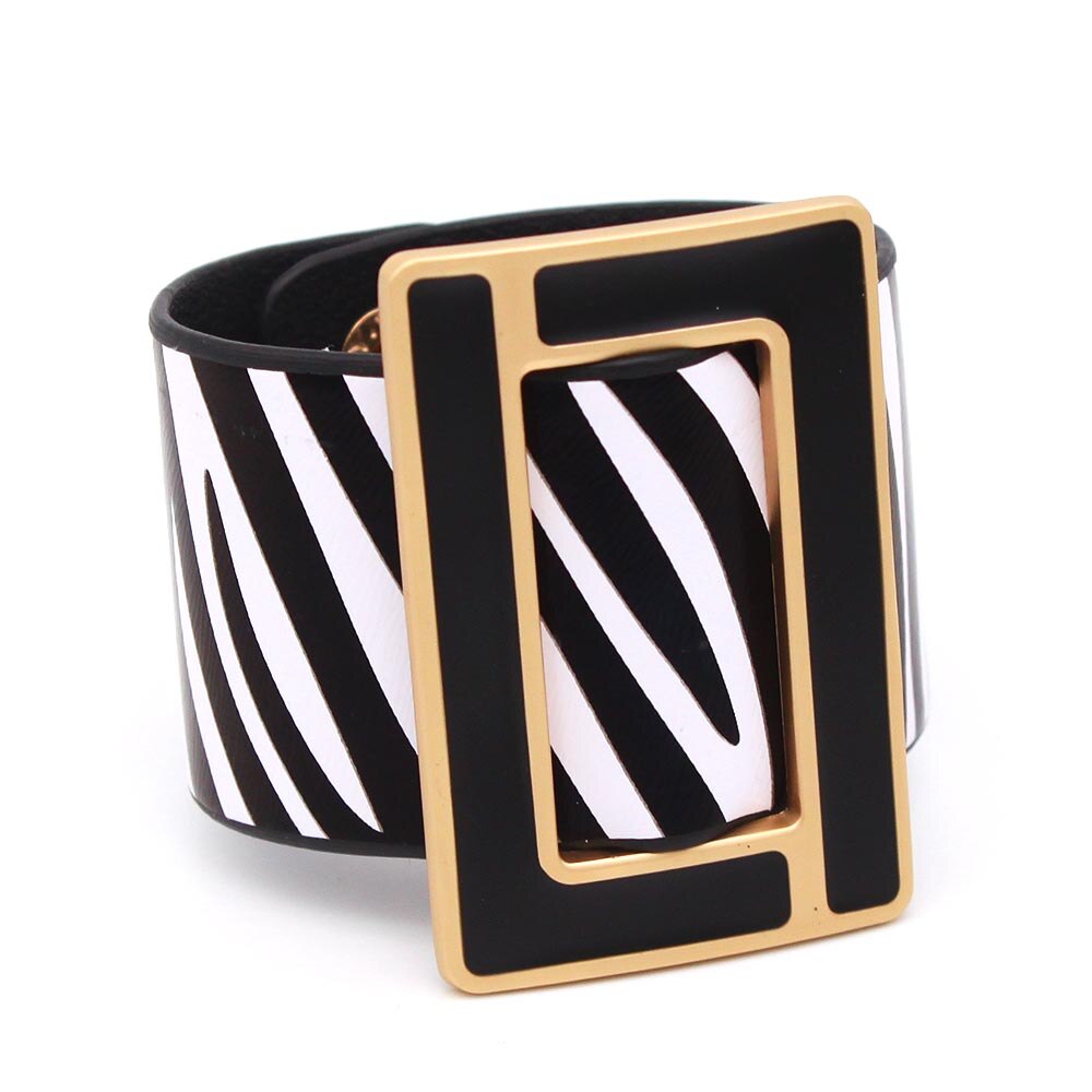 Mode Brindle Brede Leren Armband Voor Vrouwen Zwart Wit Geometrische Metalen Armband Wrap Charm Sieraden Femme: 1