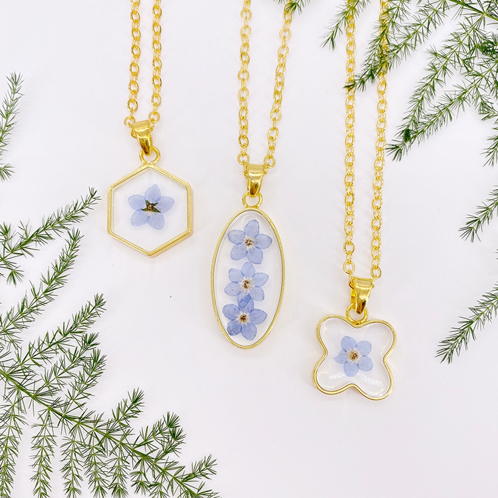 dimenticare me non Pendenti E Ciondoli Del Pendente Della Collana di Fiori Secchi Reale asciutto Fiori Boho dell'oro Della Catena Della Collana per Le Donne del Regalo Della Ragazza Gioelleria Raffinata E Alla Moda