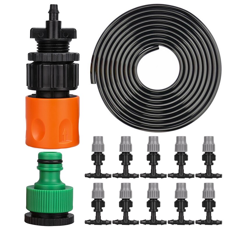 Plastic 10M Irrigation Watering Kit Cooling Misting System Water Sprayer Mist Atomizing Hose Nozzles Set Patio Garden Greenhouse
