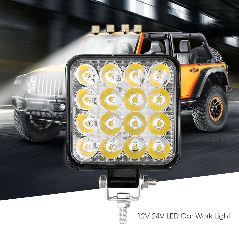 Barra de luz Led de trabajo para coche, foco cuadrado Cob de 48W, 12V, 16Led, para camión todoterreno, SUV, ATV, barco y motocicleta