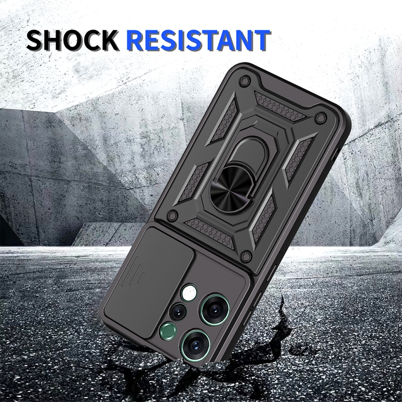 Funda protectora de anillo magnético Armor para OPPO Reno 14 Pro 14F 5G, Funda protectora de lente deslizante para Reno14 Reno14F